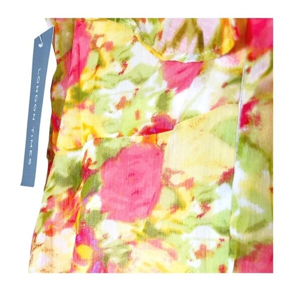 London Times Yellow Floral Cold Shoulder Chiffon Wrap Style Dress Sz 10 New - Picture 7 of 10